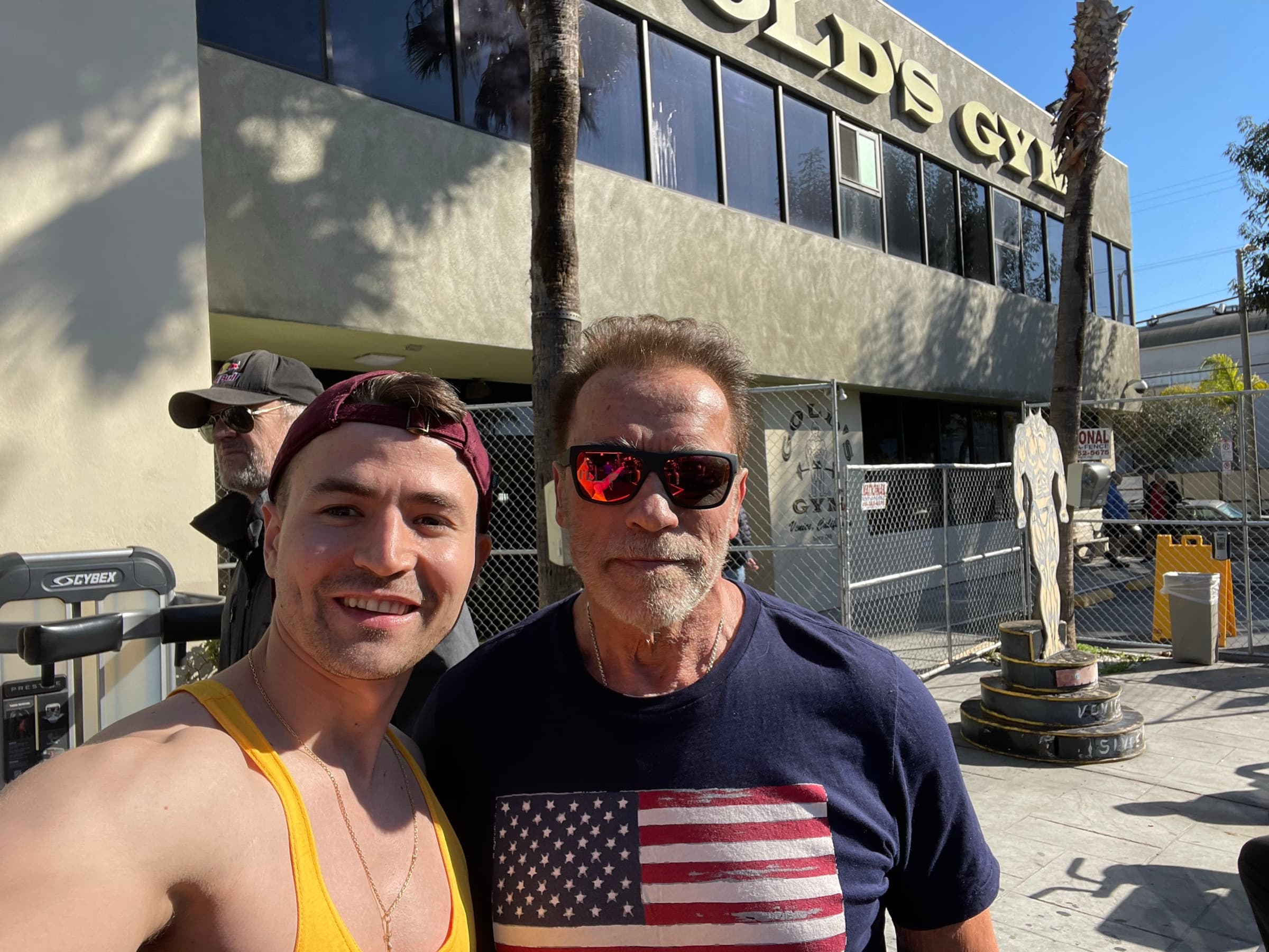 Selfie with Arnold Schwarzenegger outside Gold’s Gym, Venice